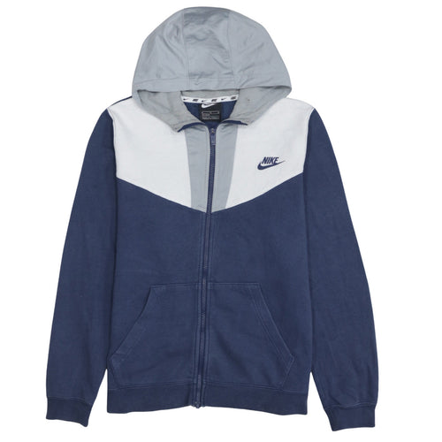 Nike Boys Blue Full Zip Hoodie XL 158-170cm Colourblock Cotton Blend