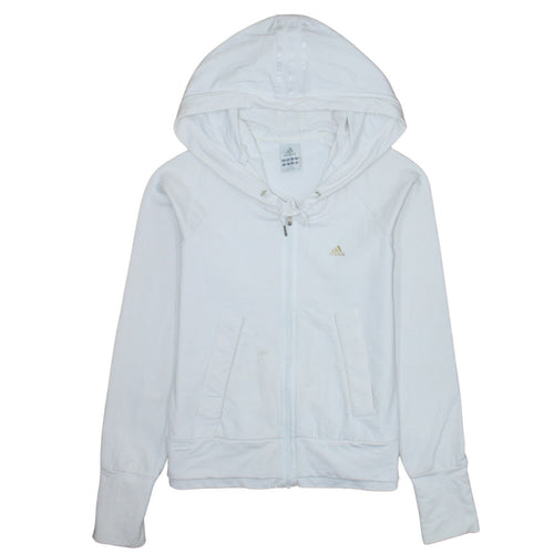 Adidas Women's White Full Zip Hoodie Size 10 Cotton Blend