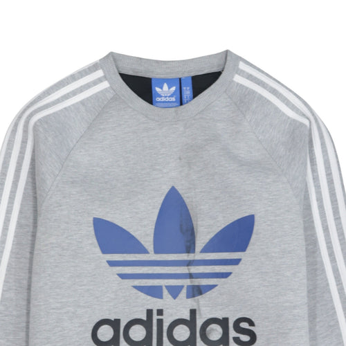 Adidas Men's Grey Crew Neck Graphic Pullover Sweatshirt M