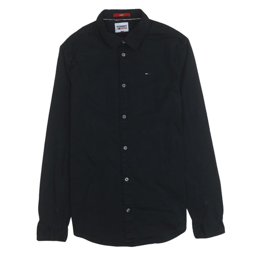 Tommy Jeans Men's Black Slim Fit Button-Up Cotton Shirt M