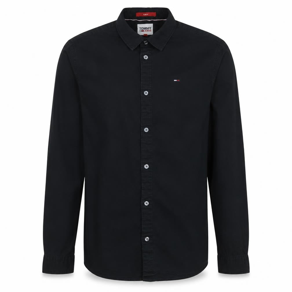 Tommy Jeans Men's Black Slim Fit Button-Up Cotton Shirt M