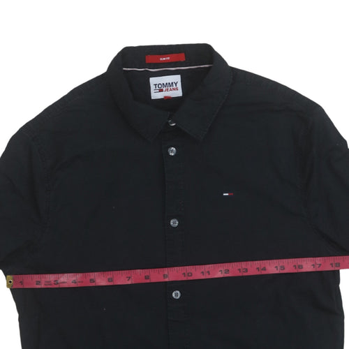 Tommy Jeans Men's Black Slim Fit Button-Up Cotton Shirt M