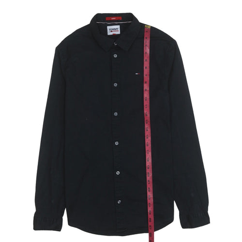 Tommy Jeans Men's Black Slim Fit Button-Up Cotton Shirt M