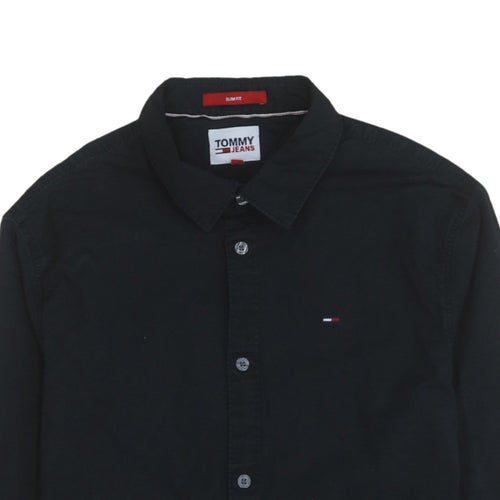 Tommy Jeans Men's Black Slim Fit Button-Up Cotton Shirt M