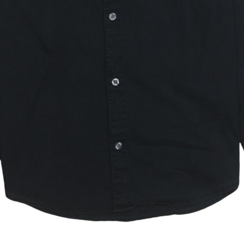 Tommy Jeans Men's Black Slim Fit Button-Up Cotton Shirt M