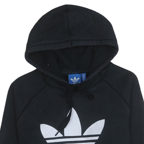 Adidas Womens Black Small Pullover Hoodie with Logo Print