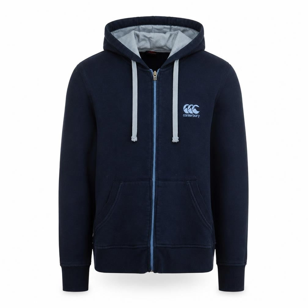 Front view of Canterbury Men's Blue Full Zip Hoodie, size S, Regular Fit