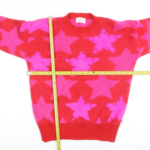 Savida Women's Red Pink Star Beaded Crew Neck Jumper Size 12