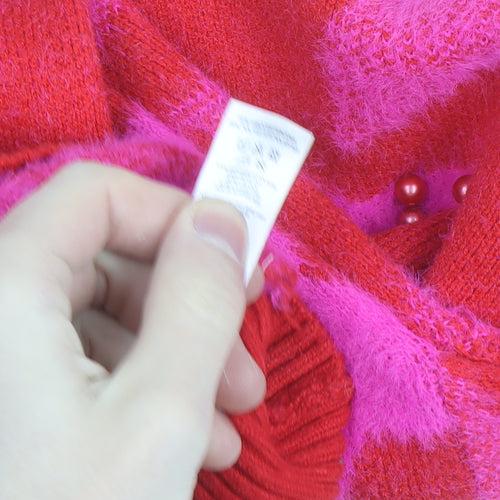 Savida Women's Red Pink Star Beaded Crew Neck Jumper Size 12
