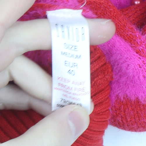 Savida Women's Red Pink Star Beaded Crew Neck Jumper Size 12