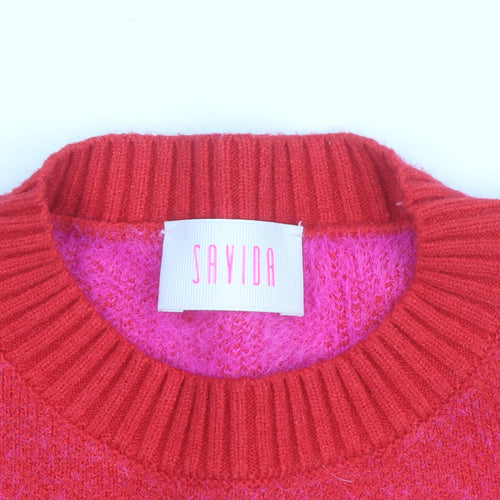 Savida Women's Red Pink Star Beaded Crew Neck Jumper Size 12