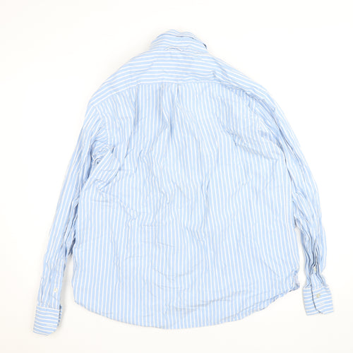 Tommy Hilfiger Men's Blue Striped Cotton Button-Down Long Sleeve Dress Shirt L
