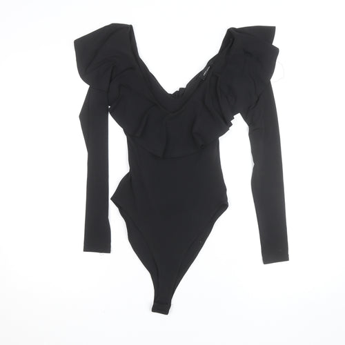 New Look Women's Black Long Sleeve Ruffle Bodysuit Size 8