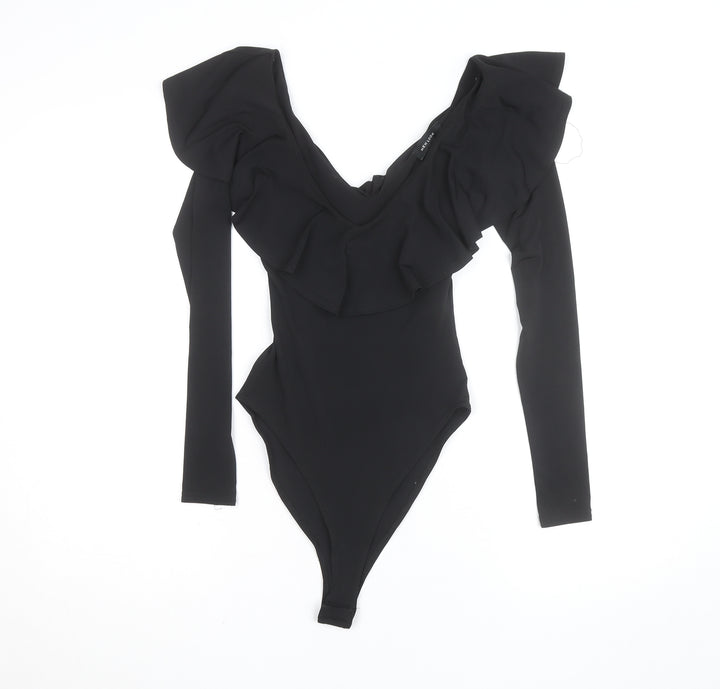 New Look Women's Black Long Sleeve Ruffle Bodysuit Size 8