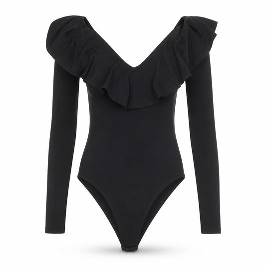 New Look Women's Black Long Sleeve Ruffle Bodysuit Size 8