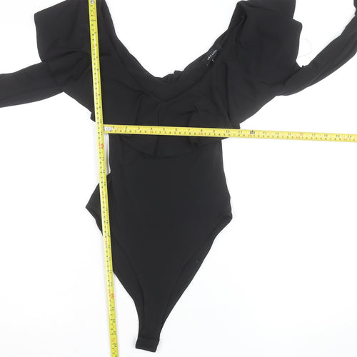 New Look Women's Black Long Sleeve Ruffle Bodysuit Size 8