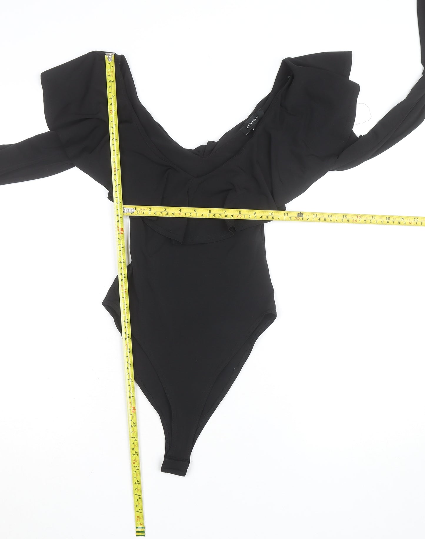 New Look Women's Black Long Sleeve Ruffle Bodysuit Size 8