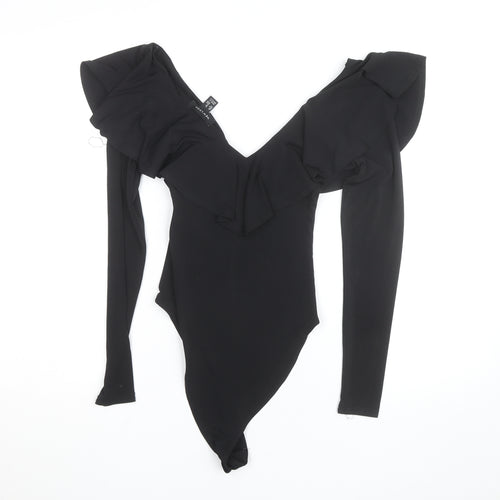 New Look Women's Black Long Sleeve Ruffle Bodysuit Size 8