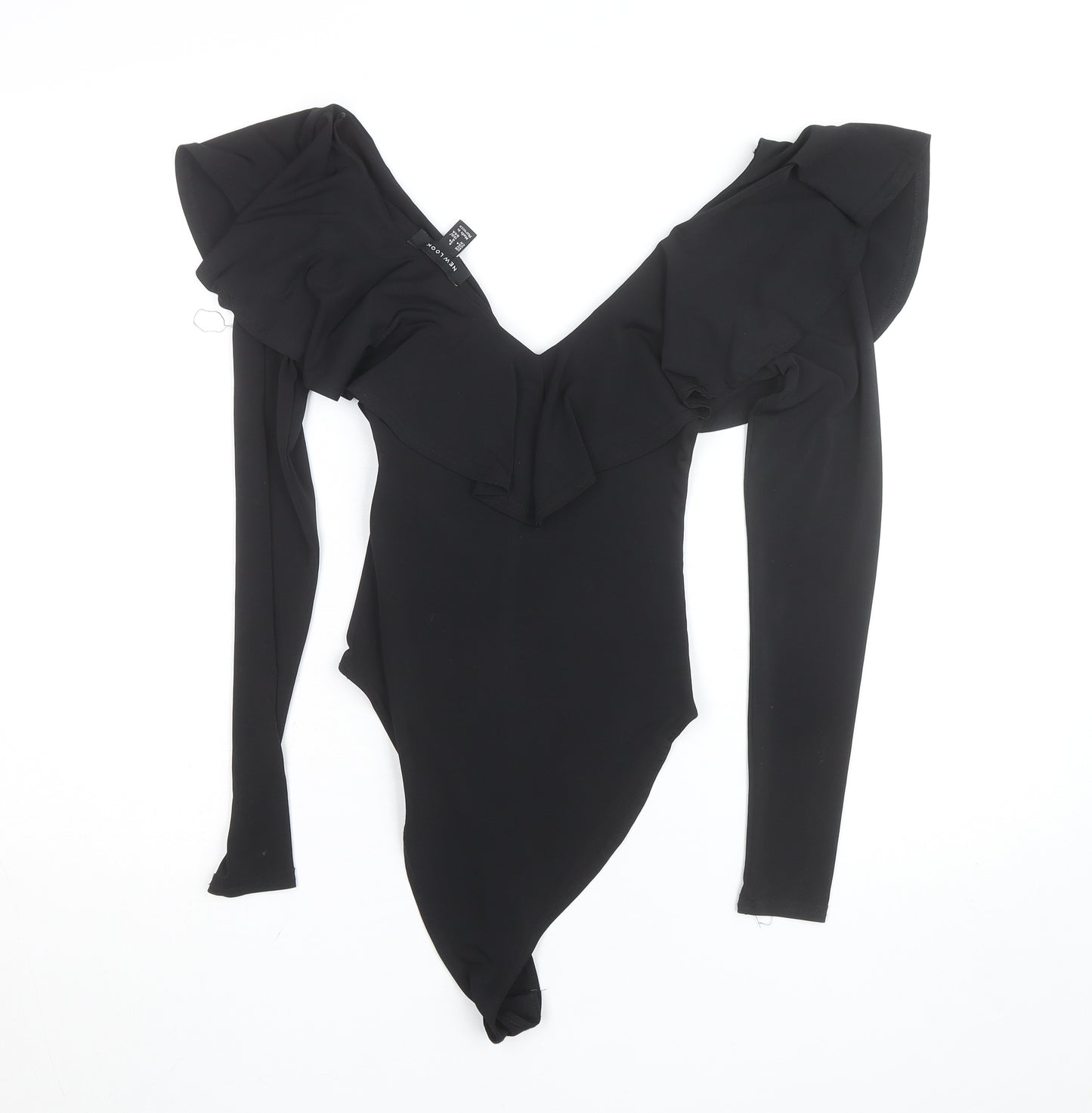 New Look Women's Black Long Sleeve Ruffle Bodysuit Size 8