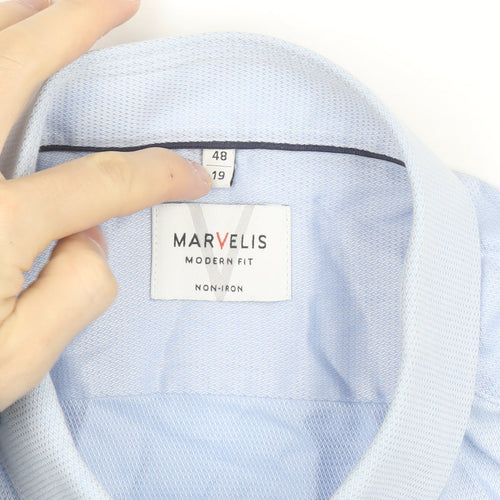 Marvelis Men’s Blue 19 Regular Fit Non-Iron Cotton Long Sleeve Button-Up Shirt