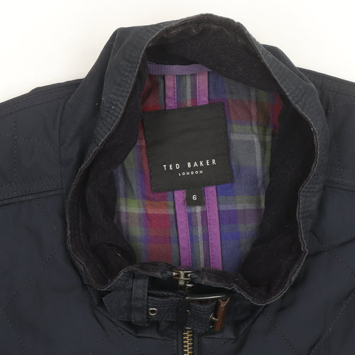 Ted Baker Women's Blue Quilted Short Jacket Size 6 Polyester Lined