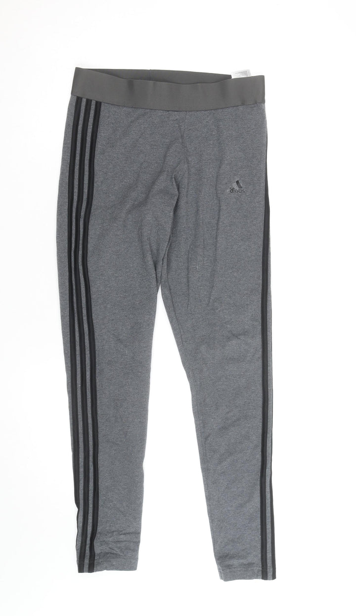 Adidas Women Grey Side Stripe Cotton Leggings M Slim Fit Activewear