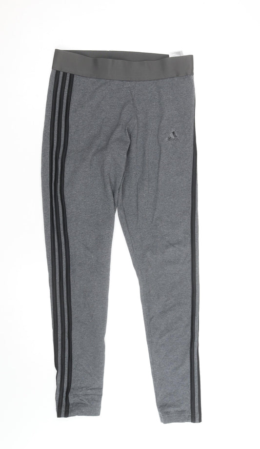 Adidas Women Grey Side Stripe Cotton Leggings M Slim Fit Activewear