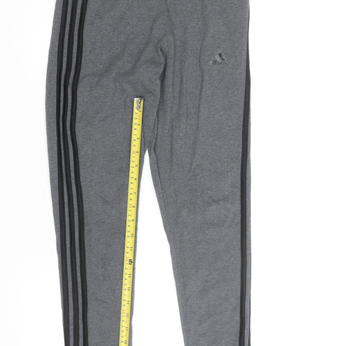 Adidas Women Grey Side Stripe Cotton Leggings M Slim Fit Activewear
