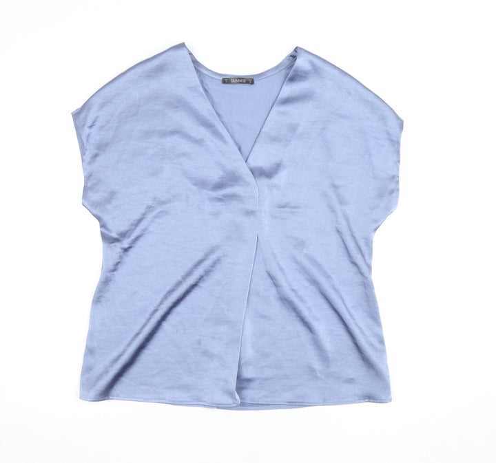 Dunnes Women’s Blue Wrap V-Neck Short Sleeve Blouse Size 12