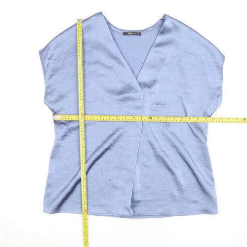 Dunnes Women’s Blue Wrap V-Neck Short Sleeve Blouse Size 12