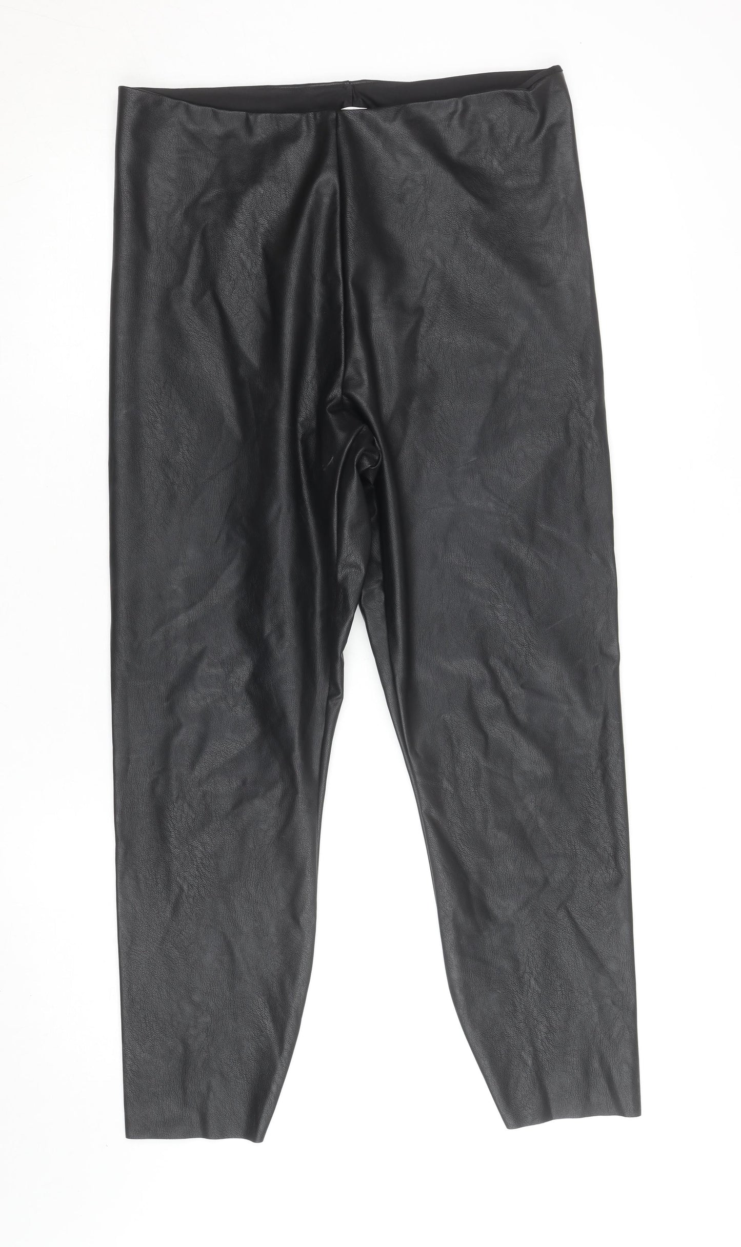 Gallery Womens Black Faux Leather Leggings Size 16 Stretch High Rise
