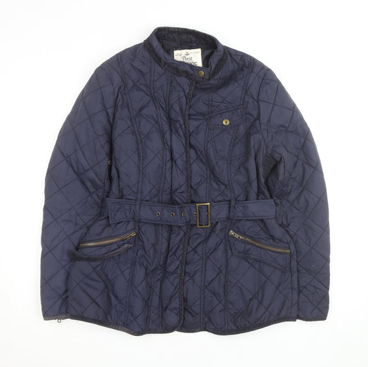 Next Women's Blue Quilted Belted Jacket Size 12 Regular