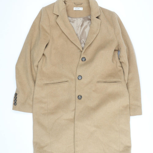 Gallery Women's Beige Wool Blend Long Coat Size 14 Classic Overcoat