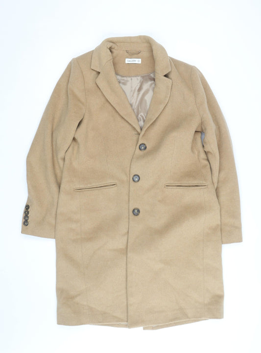 Gallery Women's Beige Wool Blend Long Coat Size 14 Classic Overcoat