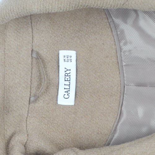 Gallery Women's Beige Wool Blend Long Coat Size 14 Classic Overcoat