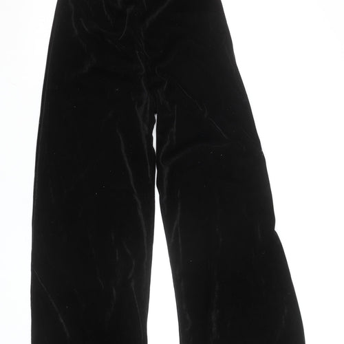 PrettyLittleThing Women’s Black Velvet Wide-Leg Beaded Dress Pants Size 12