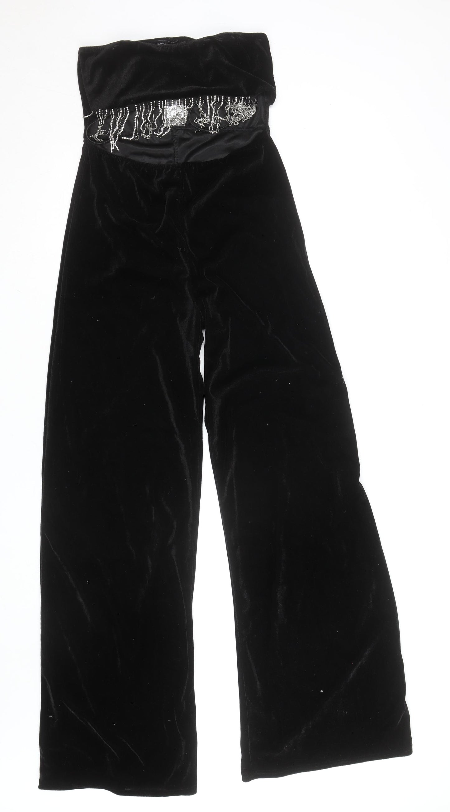 PrettyLittleThing Women’s Black Velvet Wide-Leg Beaded Dress Pants Size 12