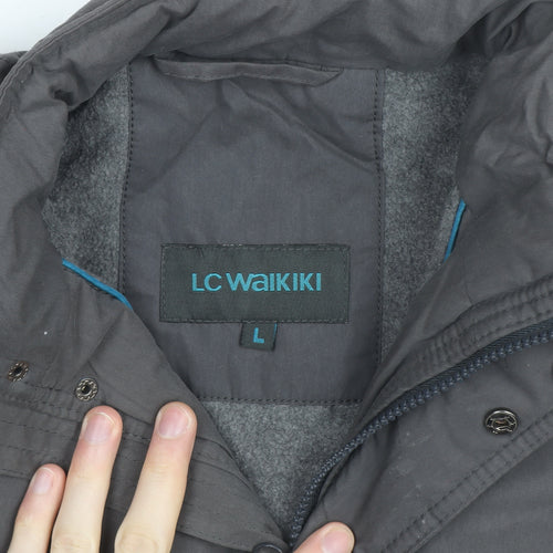 LC Waikiki Men's Grey L Windbreaker Jacket Full Zip Lined