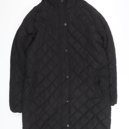 Brave Soul Women's Black Long Quilted Hooded Puffer Coat Size 16