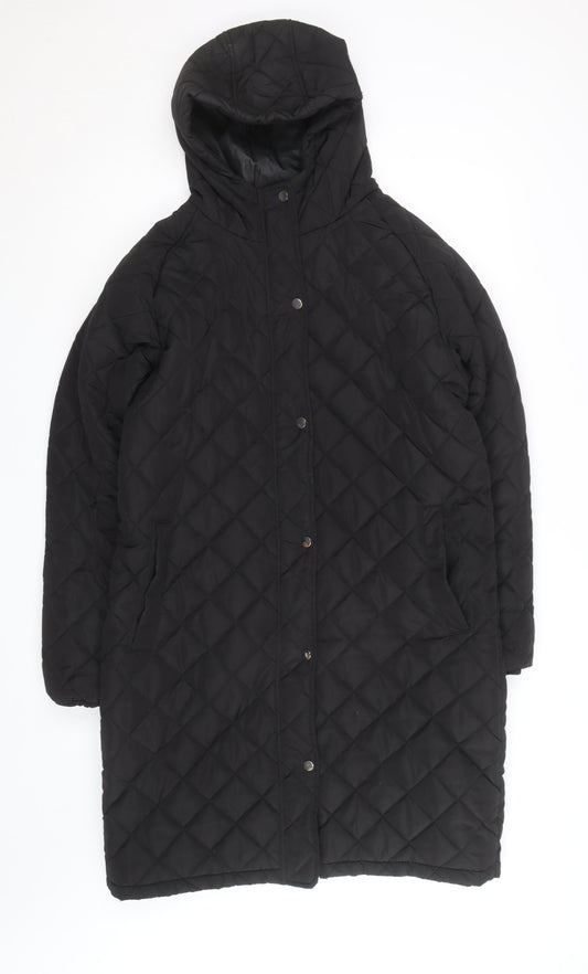 Brave Soul Women's Black Long Quilted Hooded Puffer Coat Size 16
