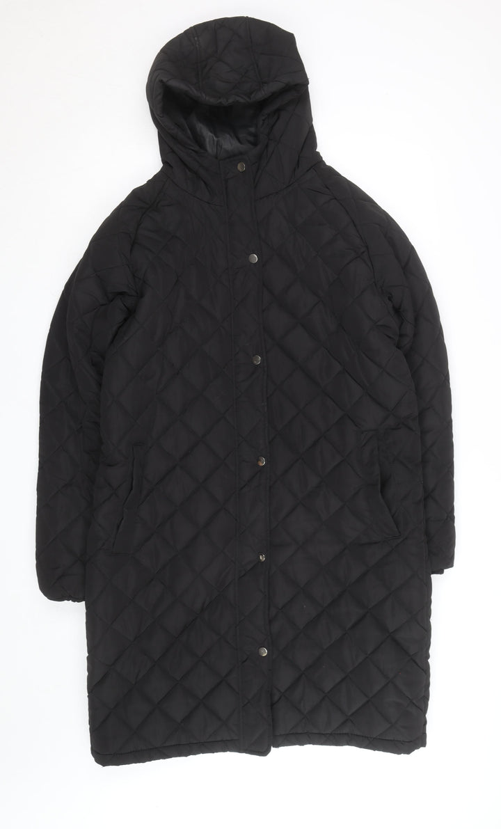 Brave Soul Women's Black Long Quilted Hooded Puffer Coat Size 16