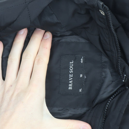 Brave Soul Women's Black Long Quilted Hooded Puffer Coat Size 16