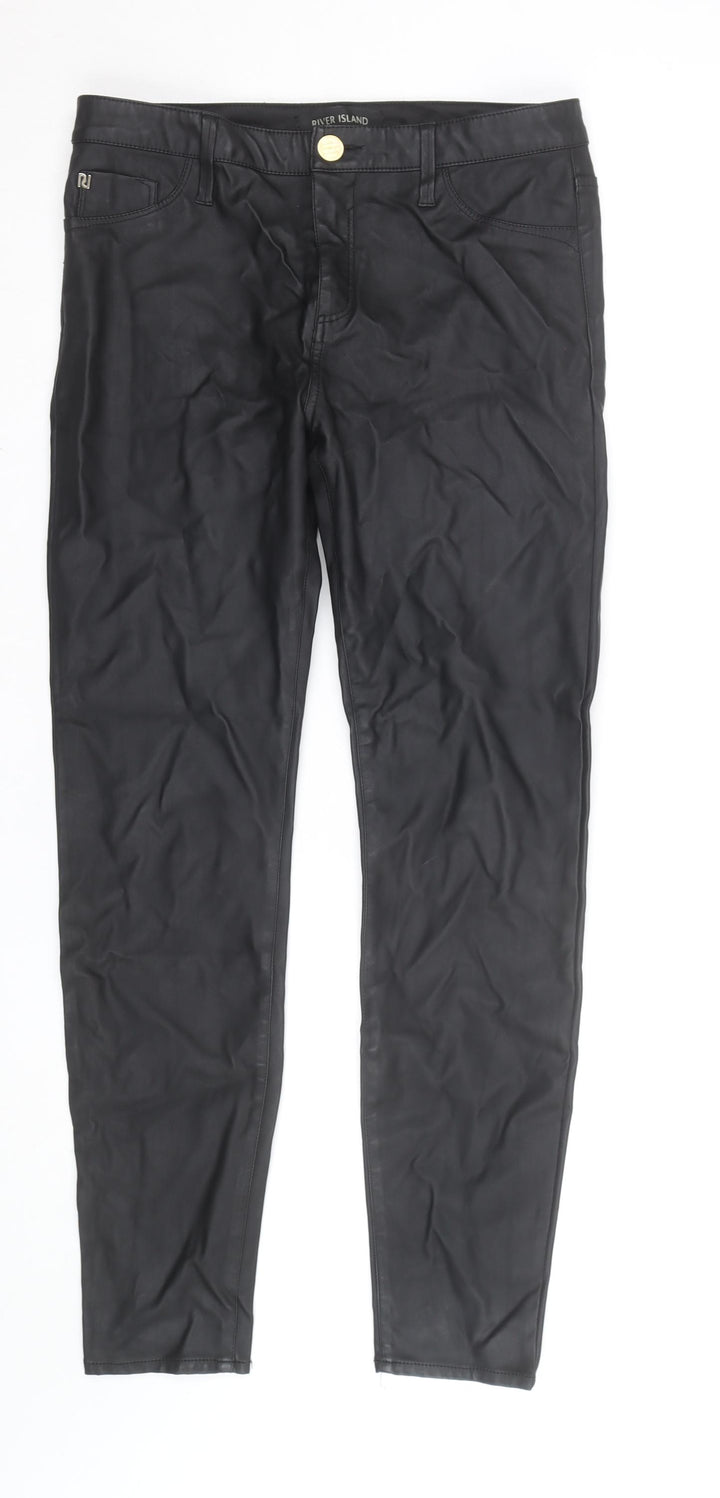 River Island Women's Black Faux Leather Skinny Trousers Size 12