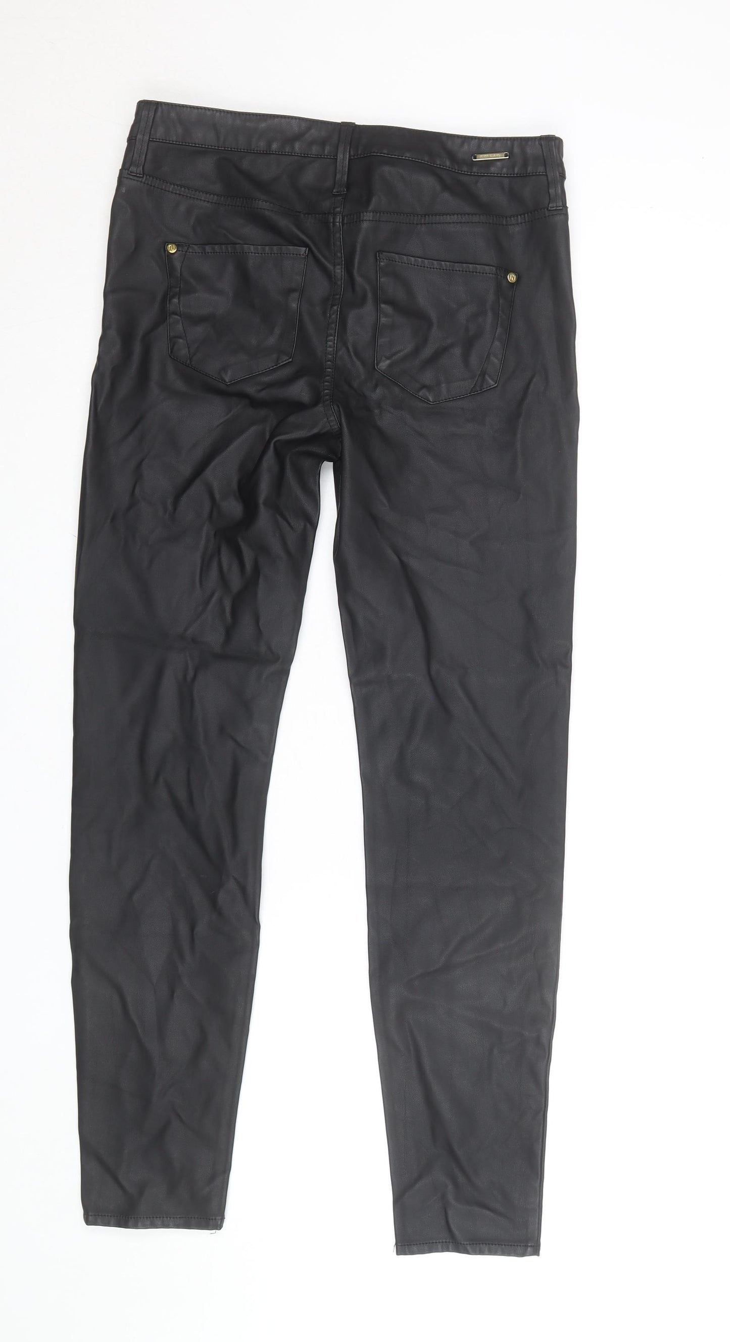 River Island Women's Black Faux Leather Skinny Trousers Size 12