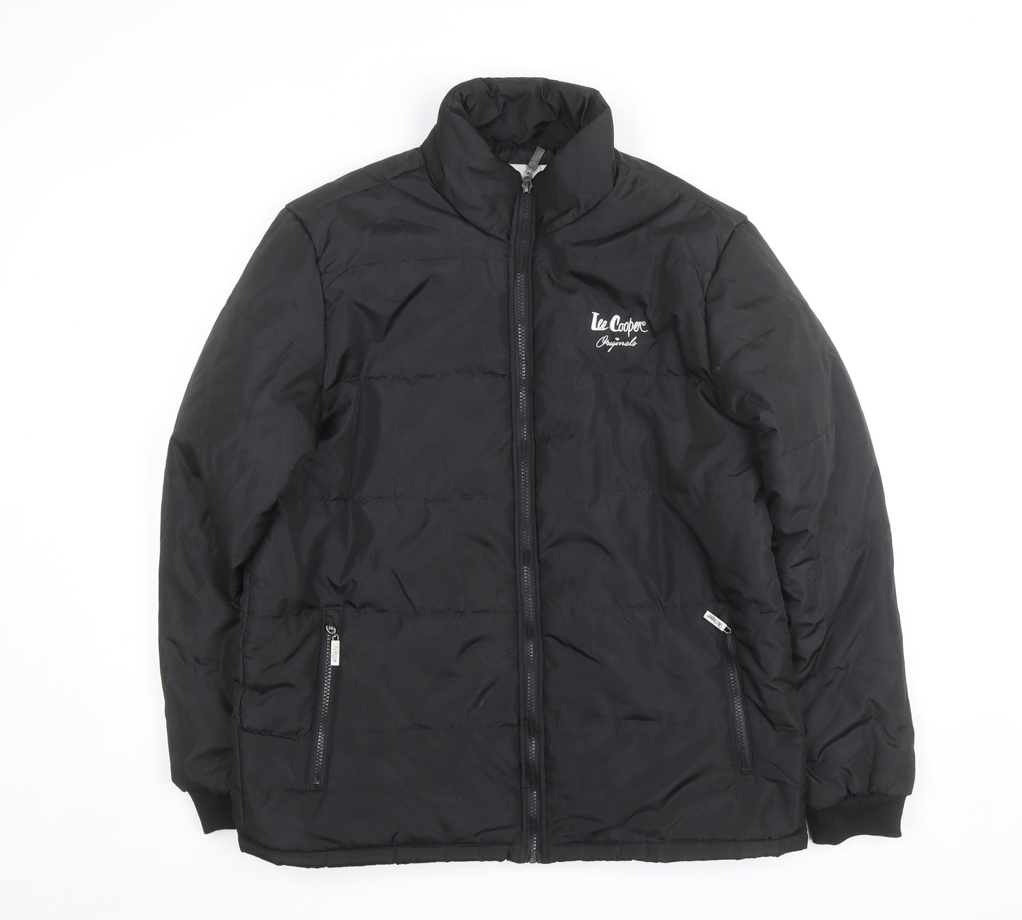 Lee Cooper Men's Black L Puffer Jacket Full Zip Insulated Winter Coat