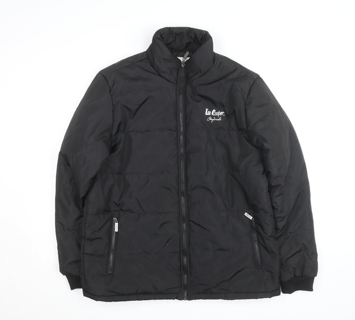 Lee Cooper Men's Black L Puffer Jacket Full Zip Insulated Winter Coat
