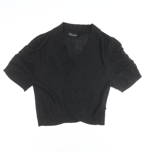 Peppermint Women Black Size 14 Short Sleeve V-Neck Cardigan