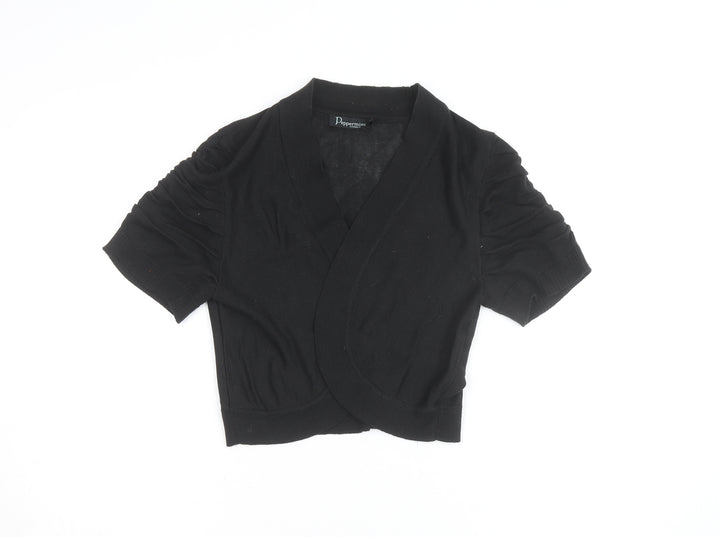 Peppermint Women Black Size 14 Short Sleeve V-Neck Cardigan