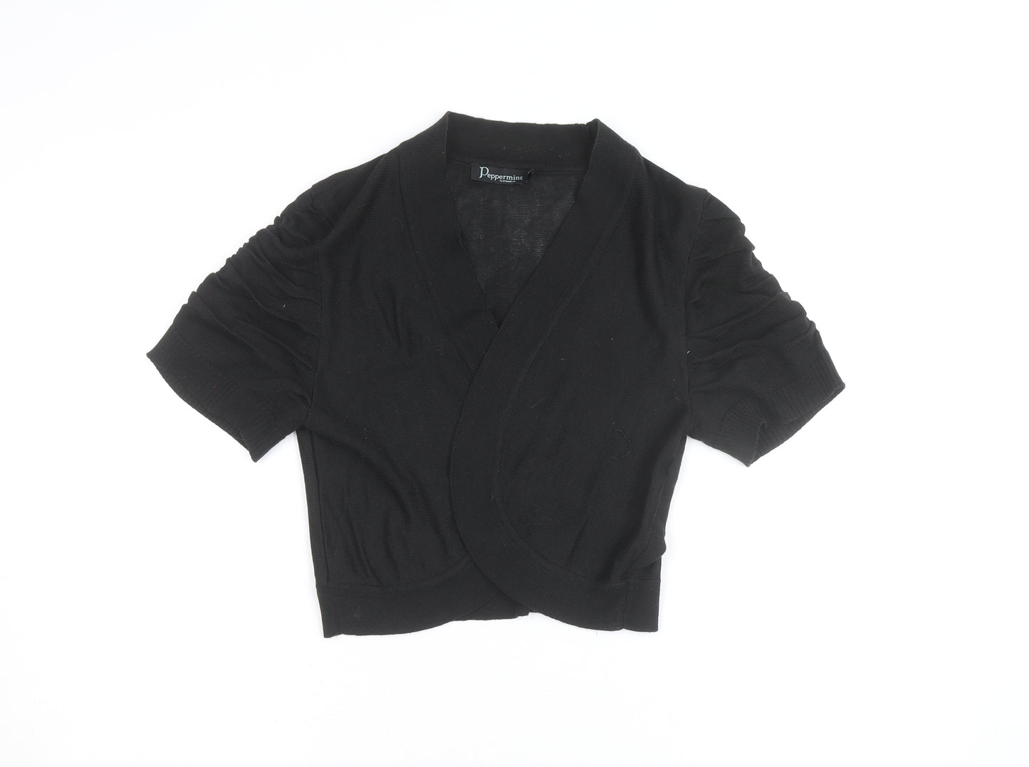Peppermint Women Black Size 14 Short Sleeve V-Neck Cardigan