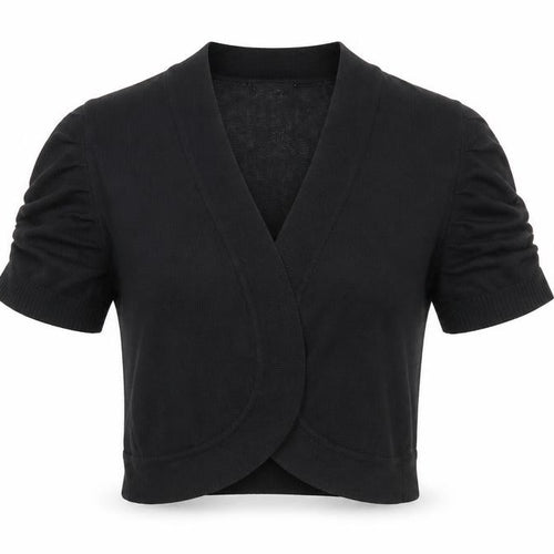 Peppermint Women Black Size 14 Short Sleeve V-Neck Cardigan